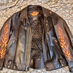 Black Leather Harley Davidson Jacket with Pin Accents Womens Size 1W